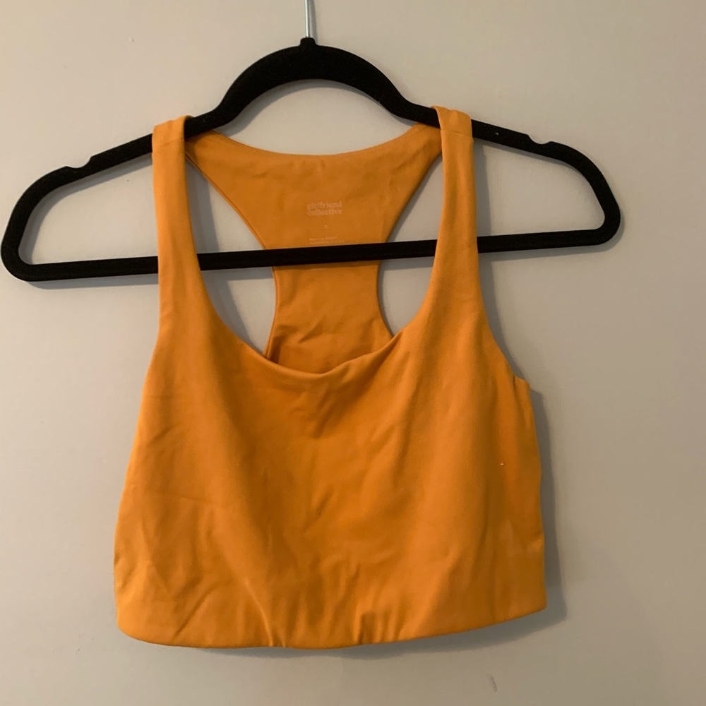 Girlfriend collective Paloma in Tangerine longline bra crop top